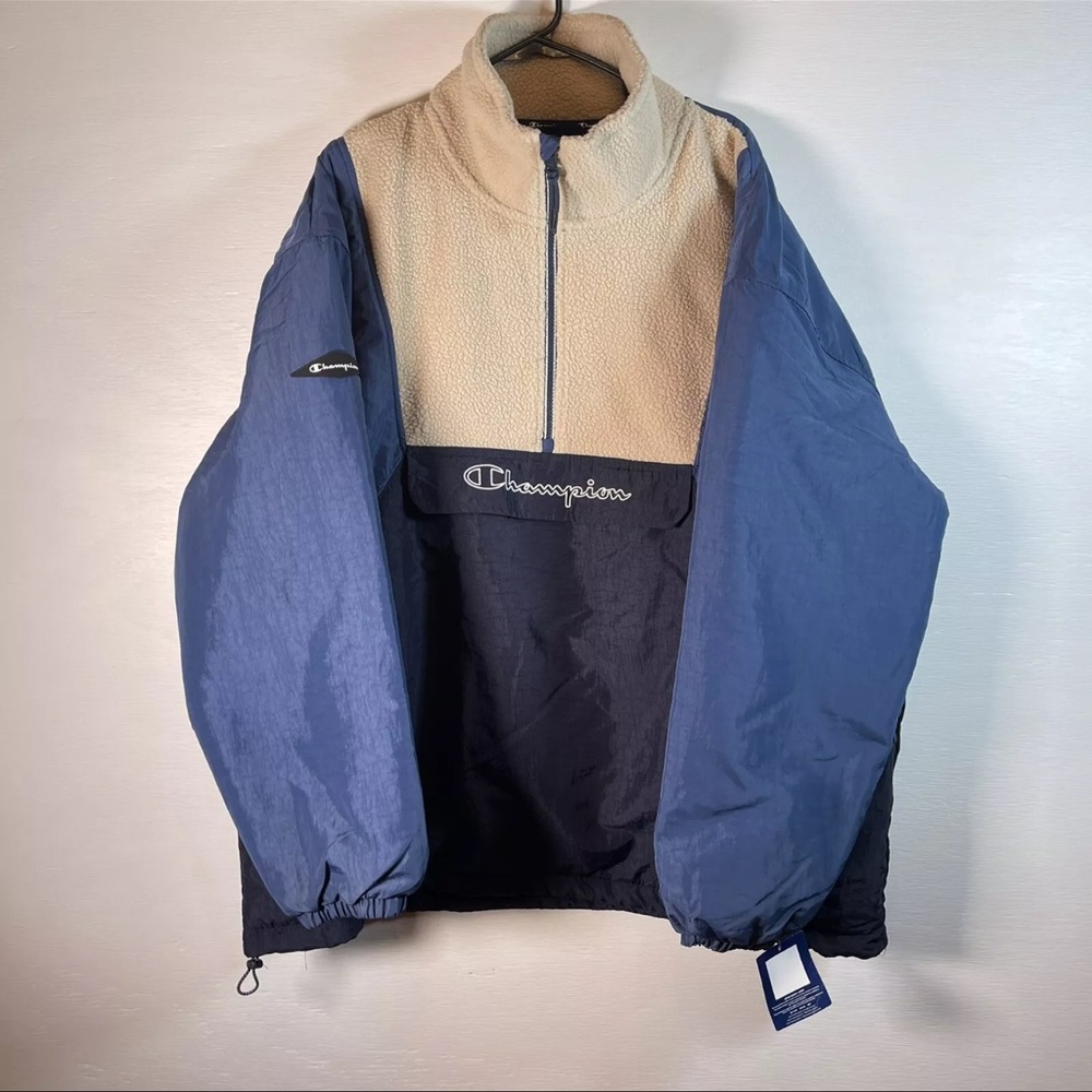 Champion Mens Pullover Nylon Sherpa Outer Blue ColorBlock Sz X-Large 1/2 Zip NEW
